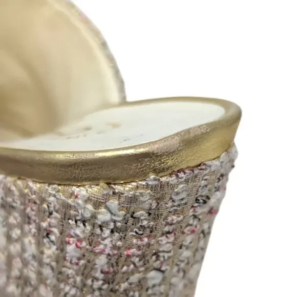 Chanel 2018 Mules Metallic Tweed Interlocking CC Logo Slide Neutral 37.5 - Picture 9 of 14